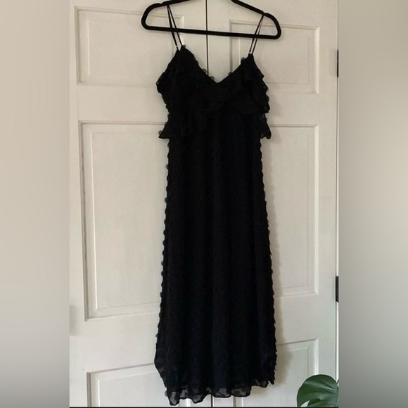 Zimmermann Textured Slip Dress Black Appliqué V Neck Wedding Goth Size 0 US 4 - Picture 7 of 10